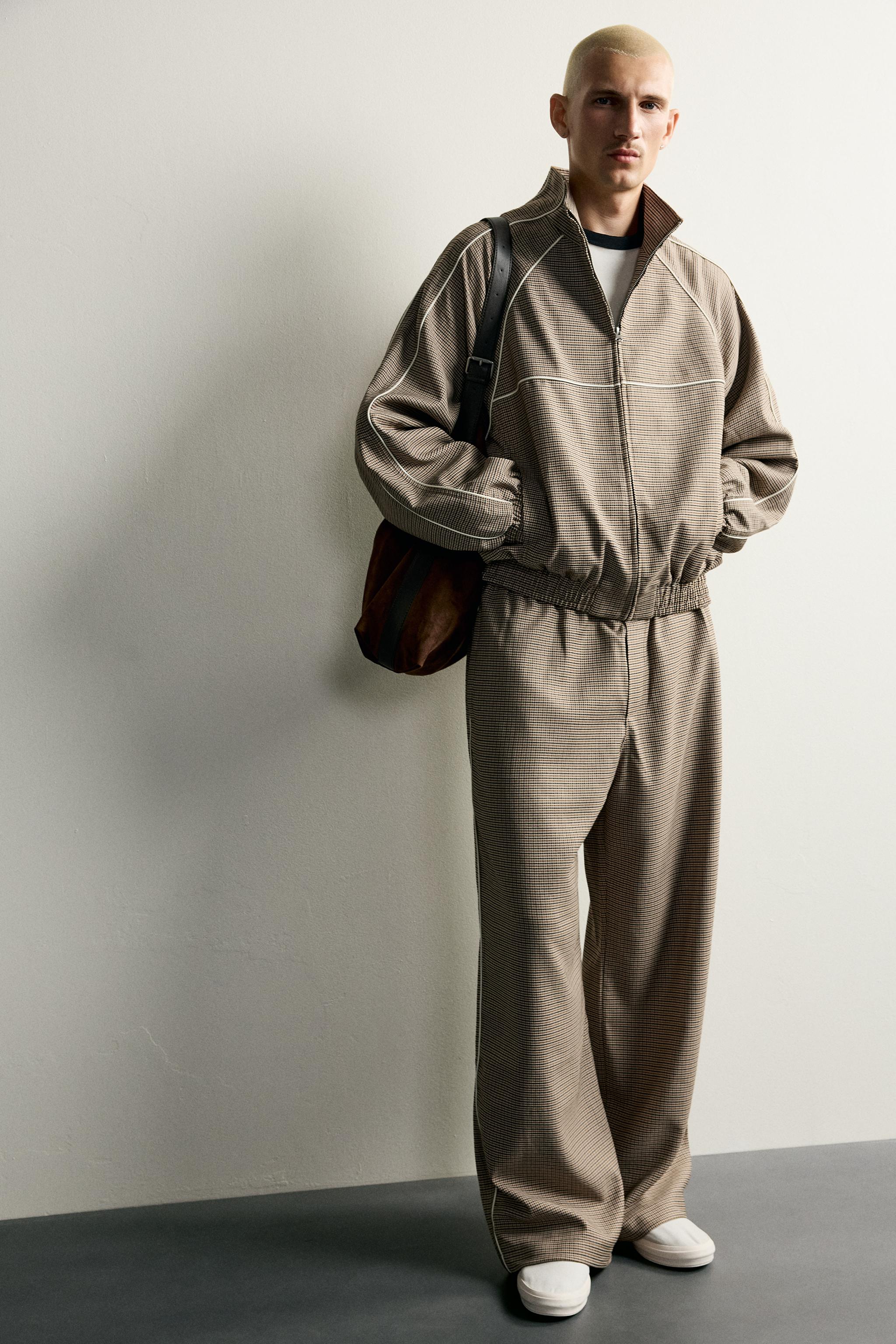 RELAXED-FIT CONTRAST HOUNDSTOOTH JACKET